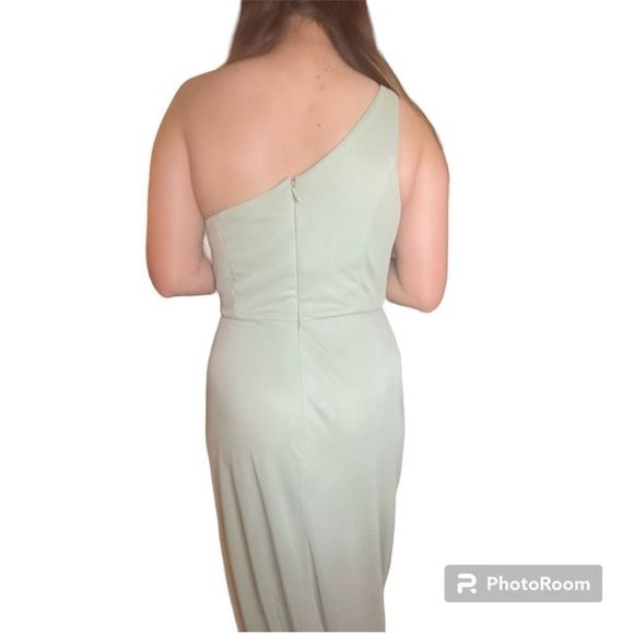 Azazie Dusty Sage One Shoulder Gown - Picture 6 of 12